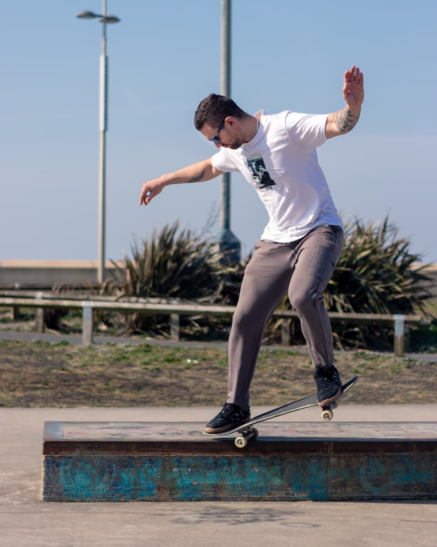 Skater mid-trick on the main ramp